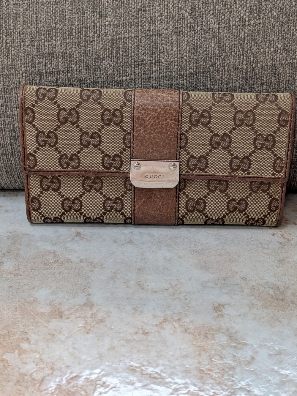 Gucci Beige and Brown GG Canvas Continental Wallet with Logo Plate